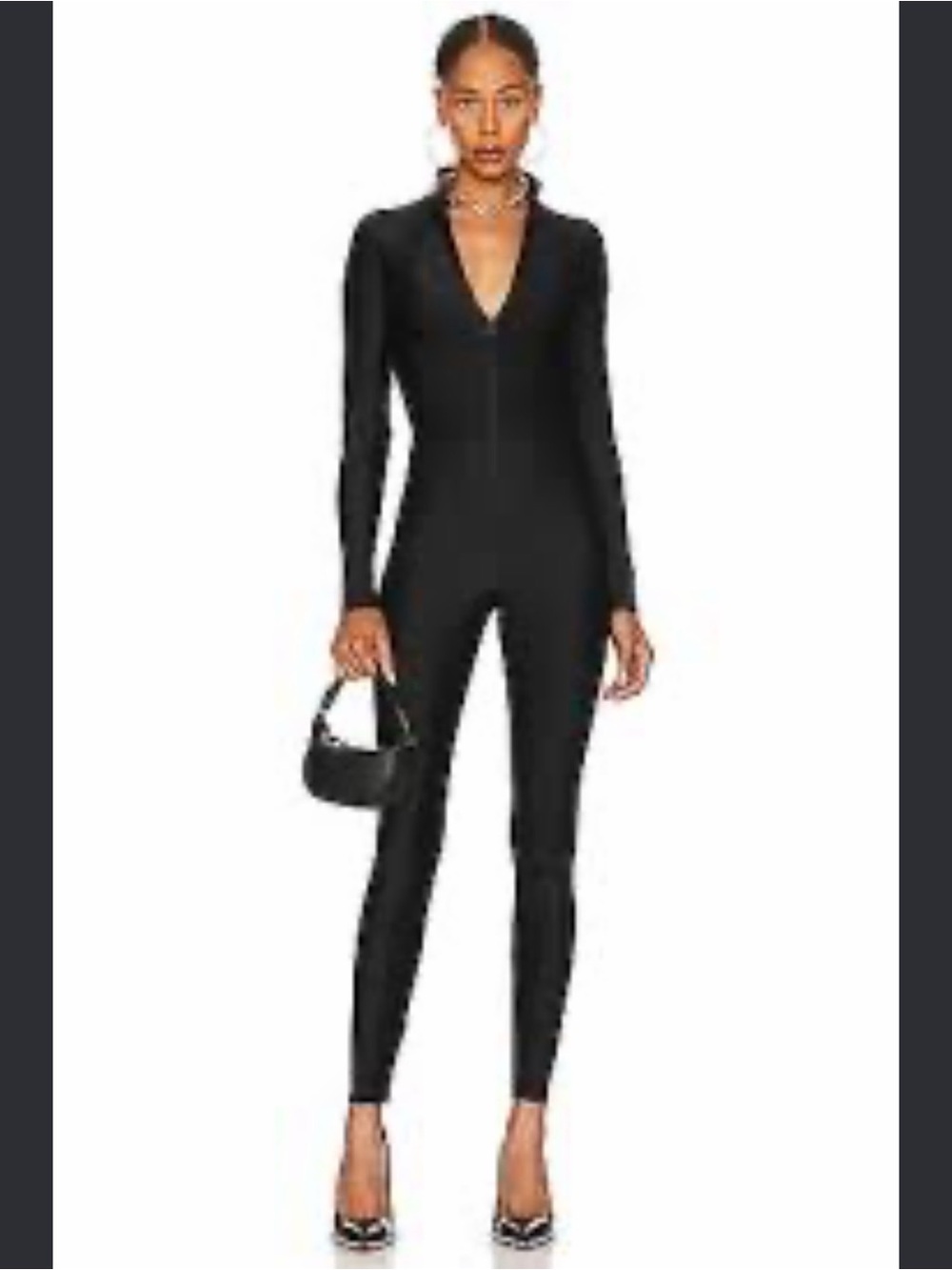 Good American Black Long-Sleeve V-Neck Jumpsuit
